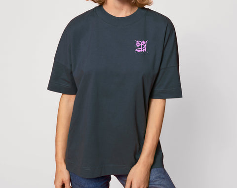 Räglan T-Shirts Kurzarm Butterfly Oversized T-shirt Grau